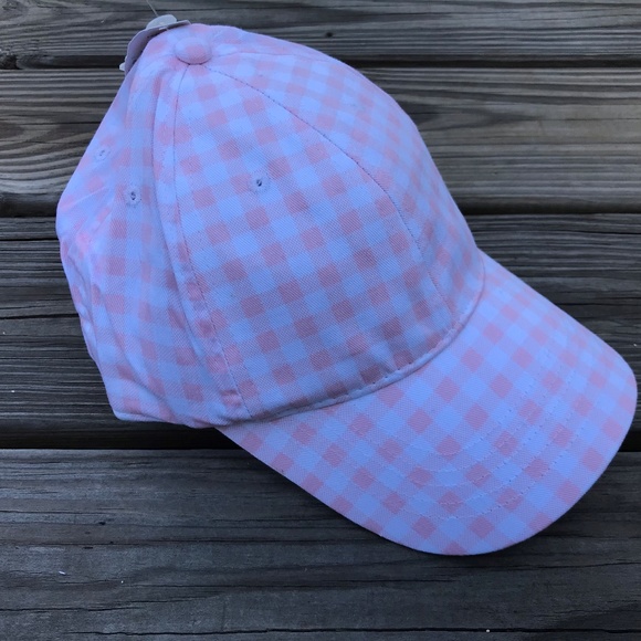 Women Cap Gingham Print Hat Pink/White Baseball - Picture 3 of 8